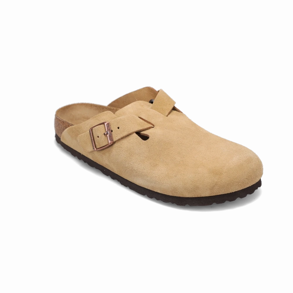 Women's Boston Narrow Latte Cream Suede Classic Comfort Slides
