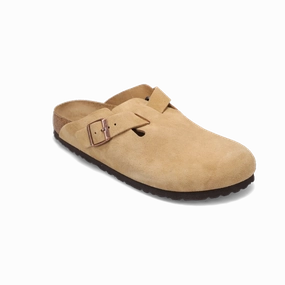 Women's Boston Narrow Latte Cream Suede Classic Comfort Slides