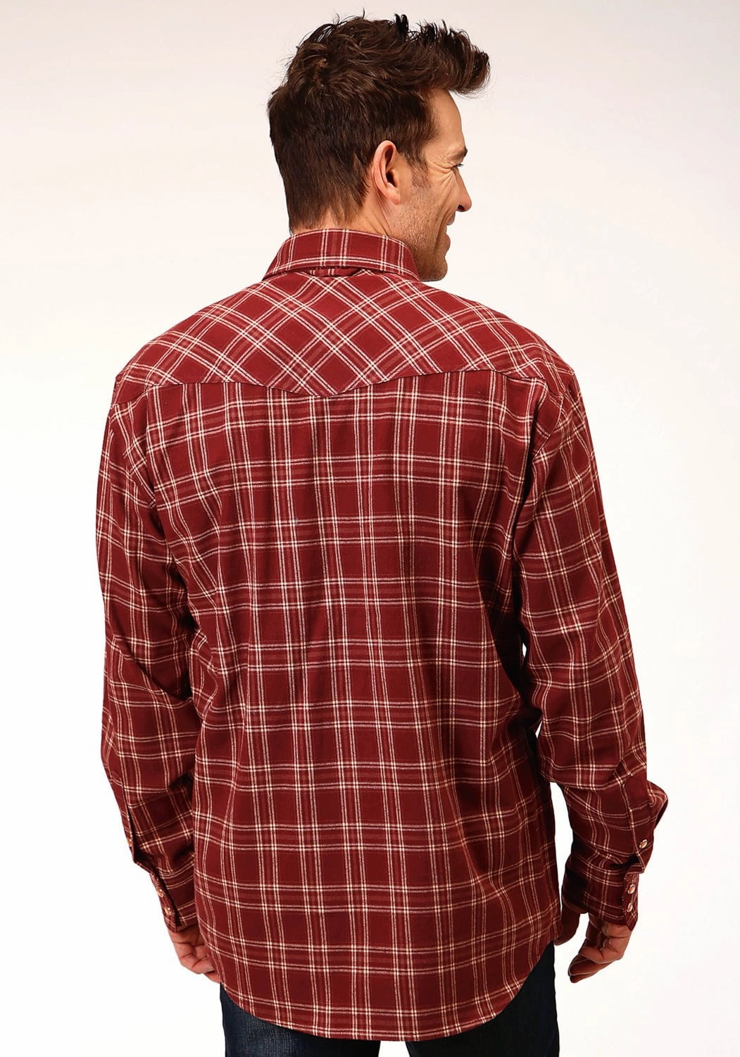 Reinforced Side Vents Subtle patterns Roper Mens Wine 100% Cotton Unlined Flannel Plaid L/S Tall Shirt