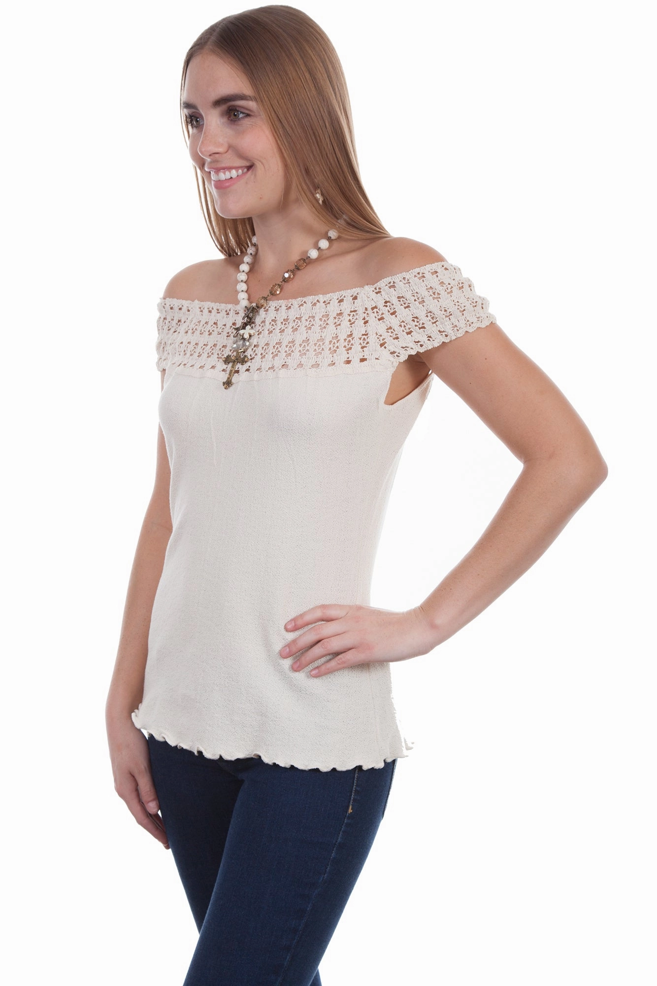 Scully Womens Natural 100% Cotton Crochet S/S Tunic Urban Wear Artistic Design