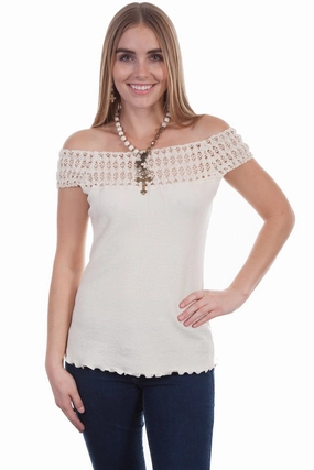 Reinforced Collar Lightweight Layers Scully Womens Natural 100% Cotton Crochet S/S Tunic