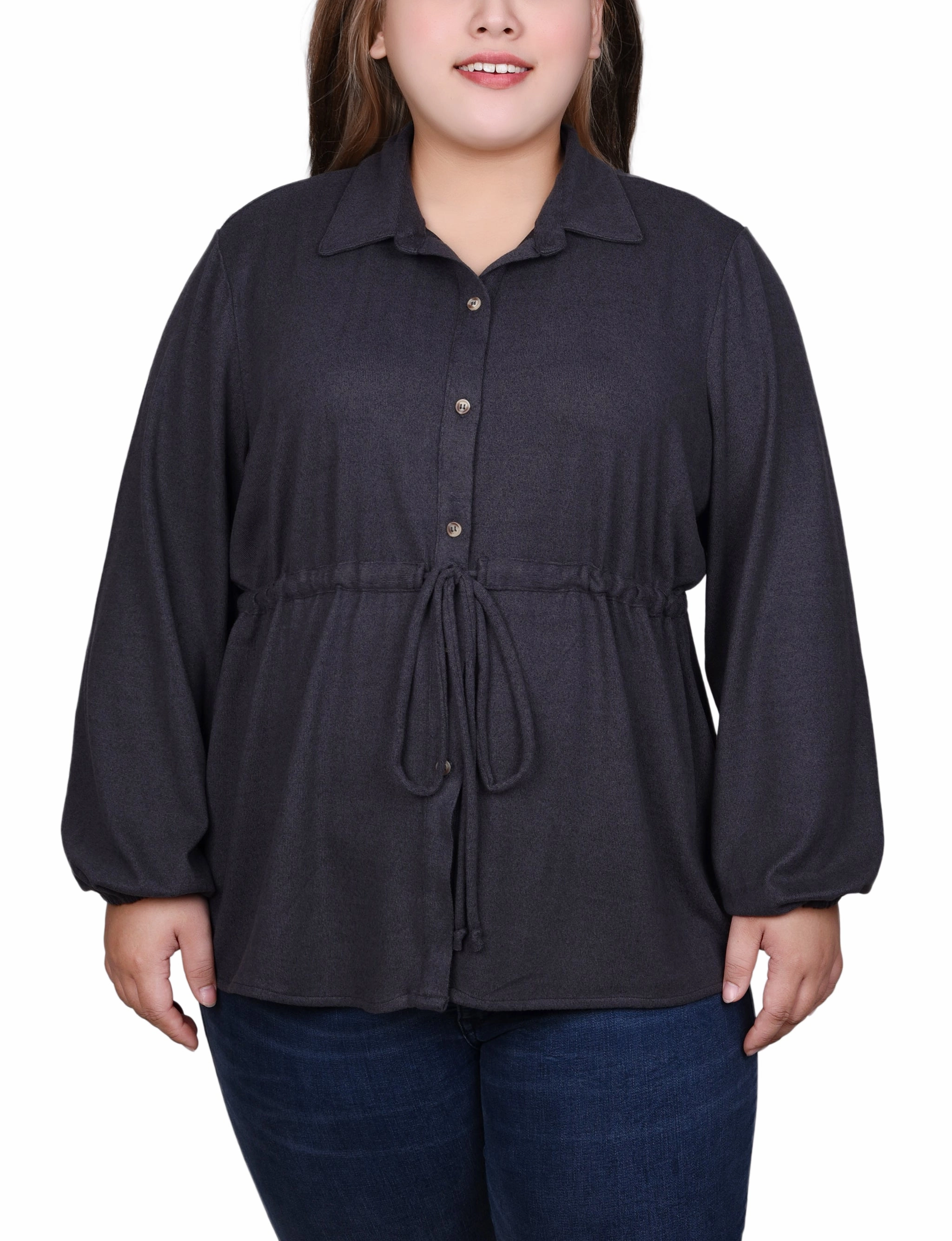 Sleek Wear Fit Easy Plus Size Long Dolman Sleeve Drawstring-Waist Tunic Top