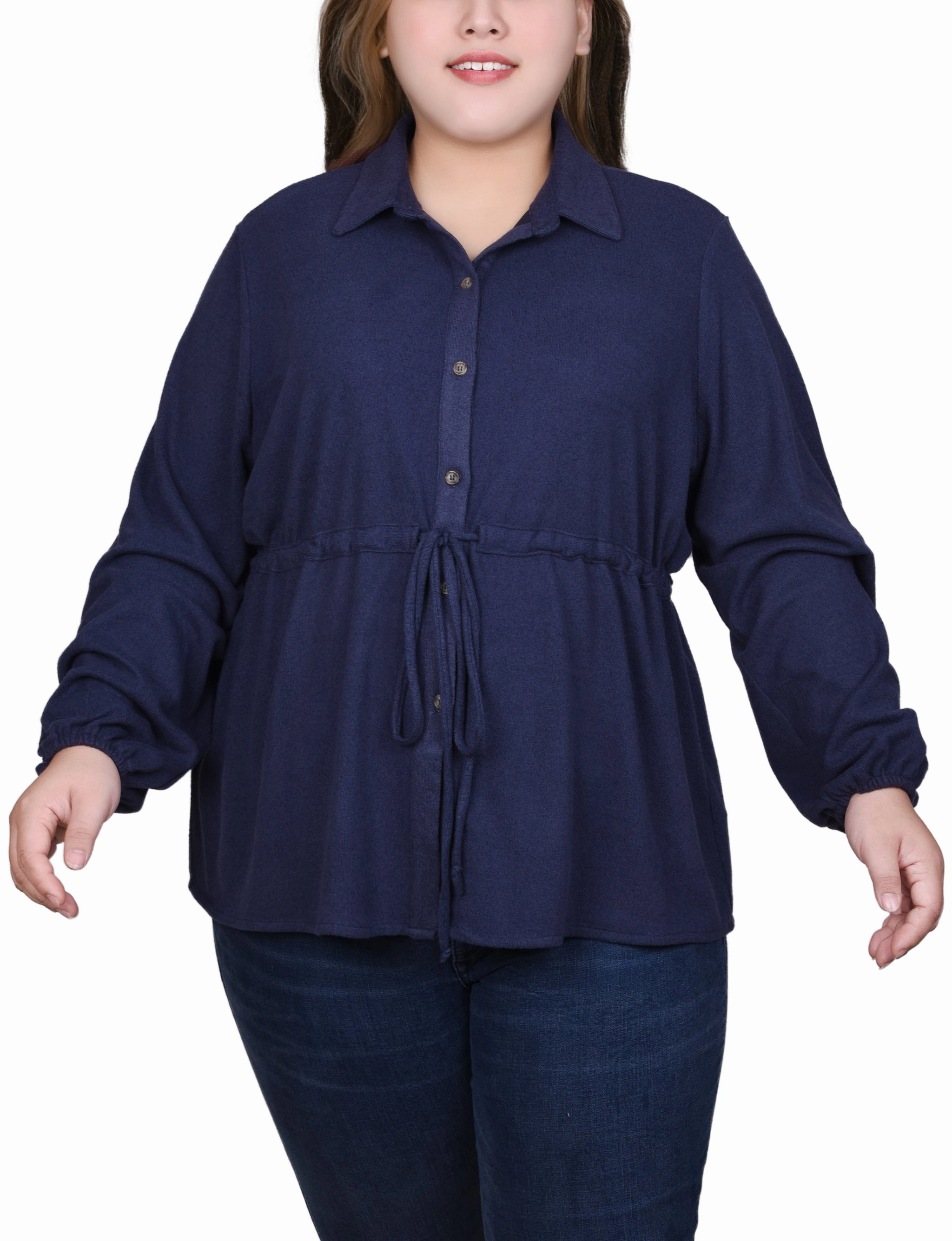 Warm Soft Plus Size Long Dolman Sleeve Drawstring-Waist Tunic Top