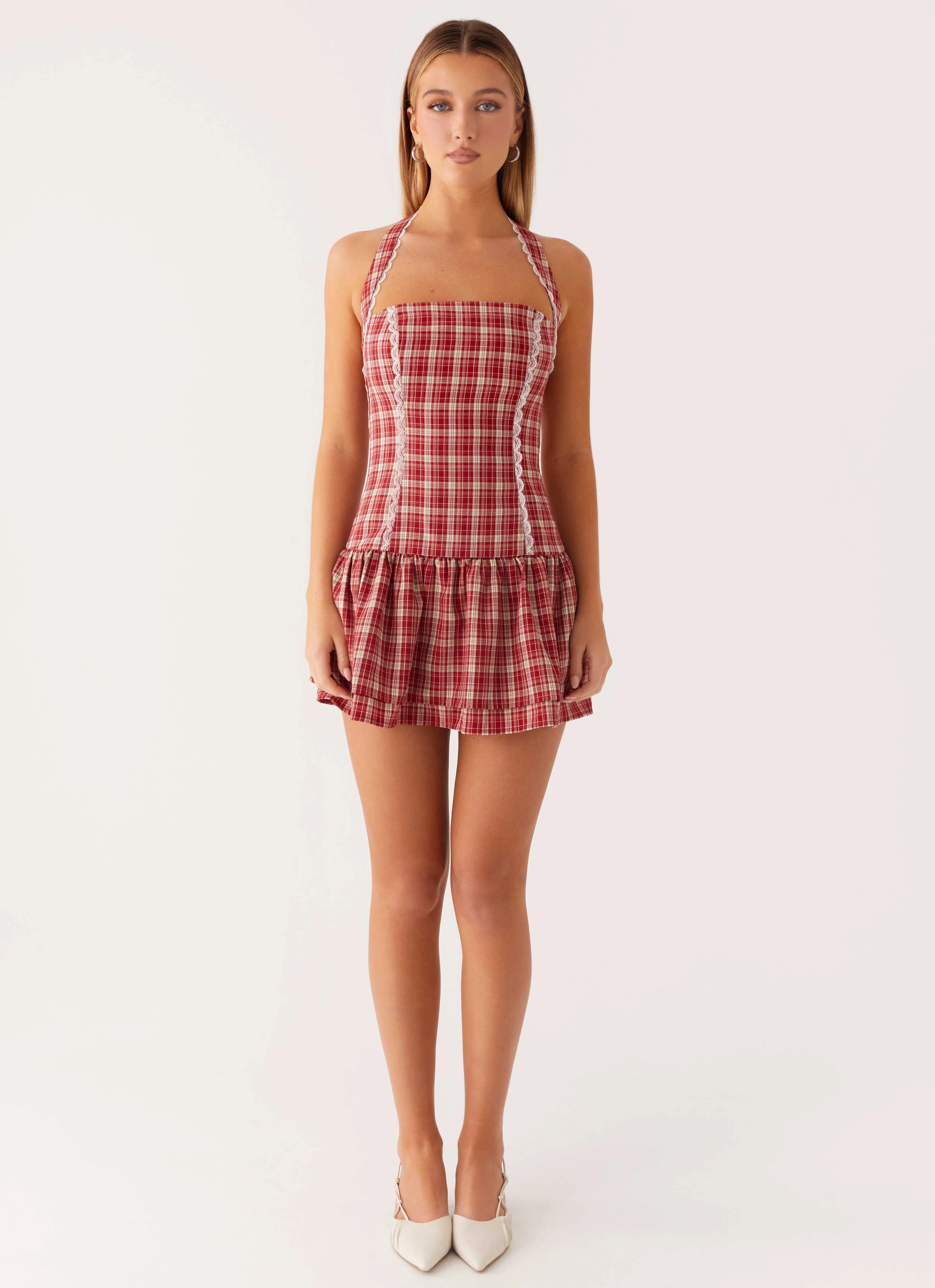Fresh Glow Bohemian-Style Lotus Dream Mini Dress - Ruby Check