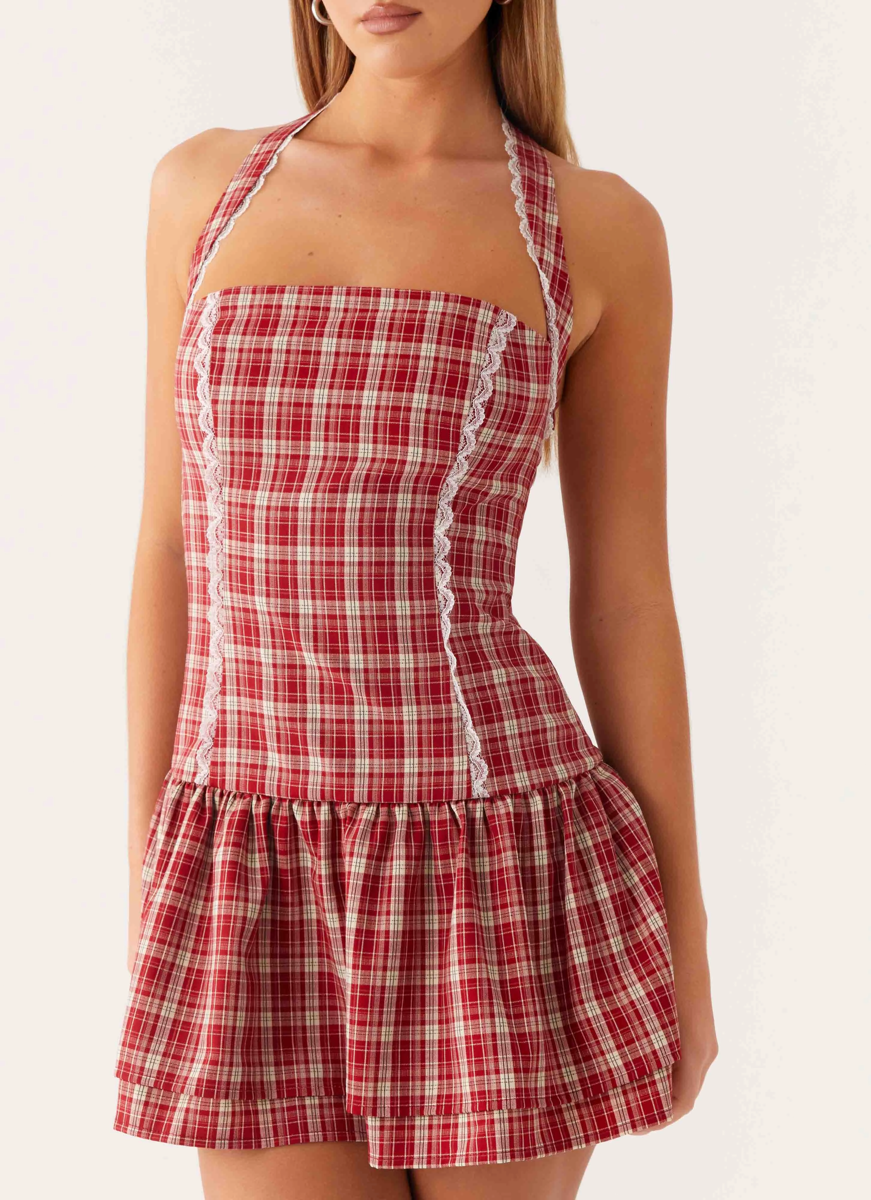 Modern Finish Lotus Dream Mini Dress - Ruby Check