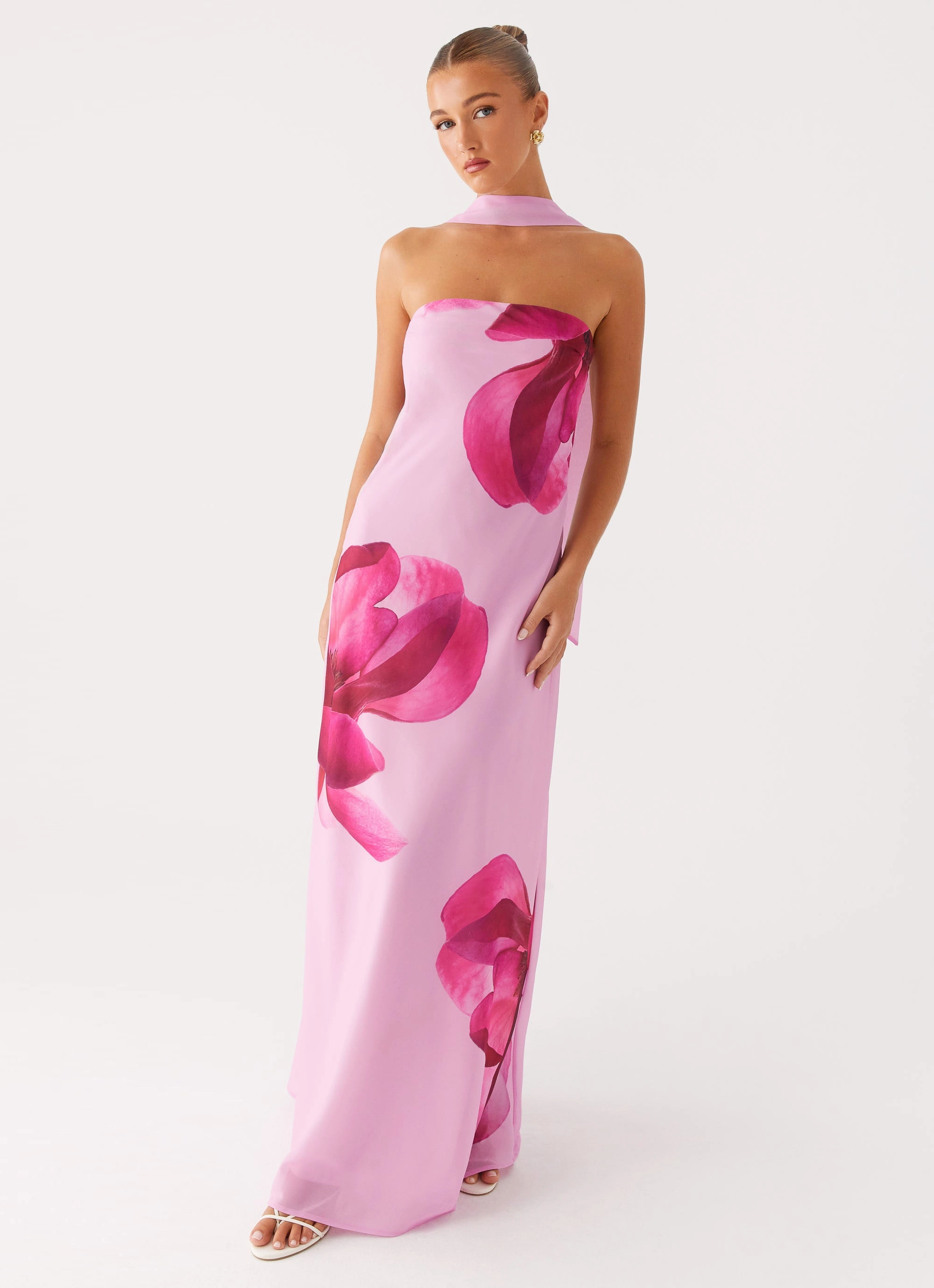 Prim Maxi Dress - Pastel Pink Vibrant Colors Soft Lines