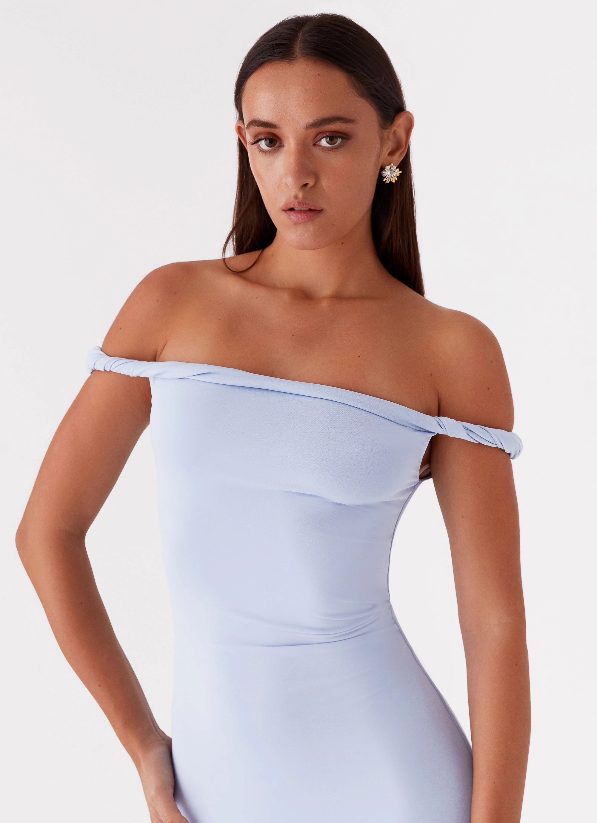 Evening Classic Arabella Twist Shoulder Maxi Dress - Blue