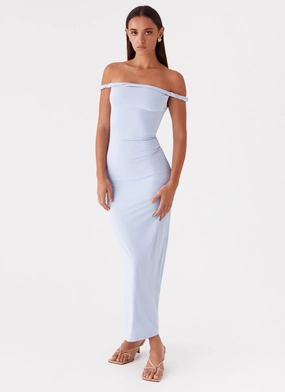 Arabella Twist Shoulder Maxi Dress - Blue Polished Cut Classic Flow