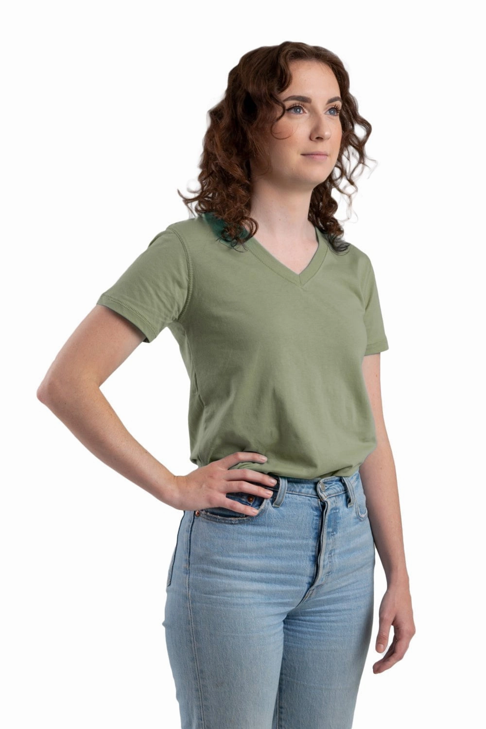 Berne Lichen Cotton Blend Womens Performance V-Neck Tee S/S Tuckable Hem