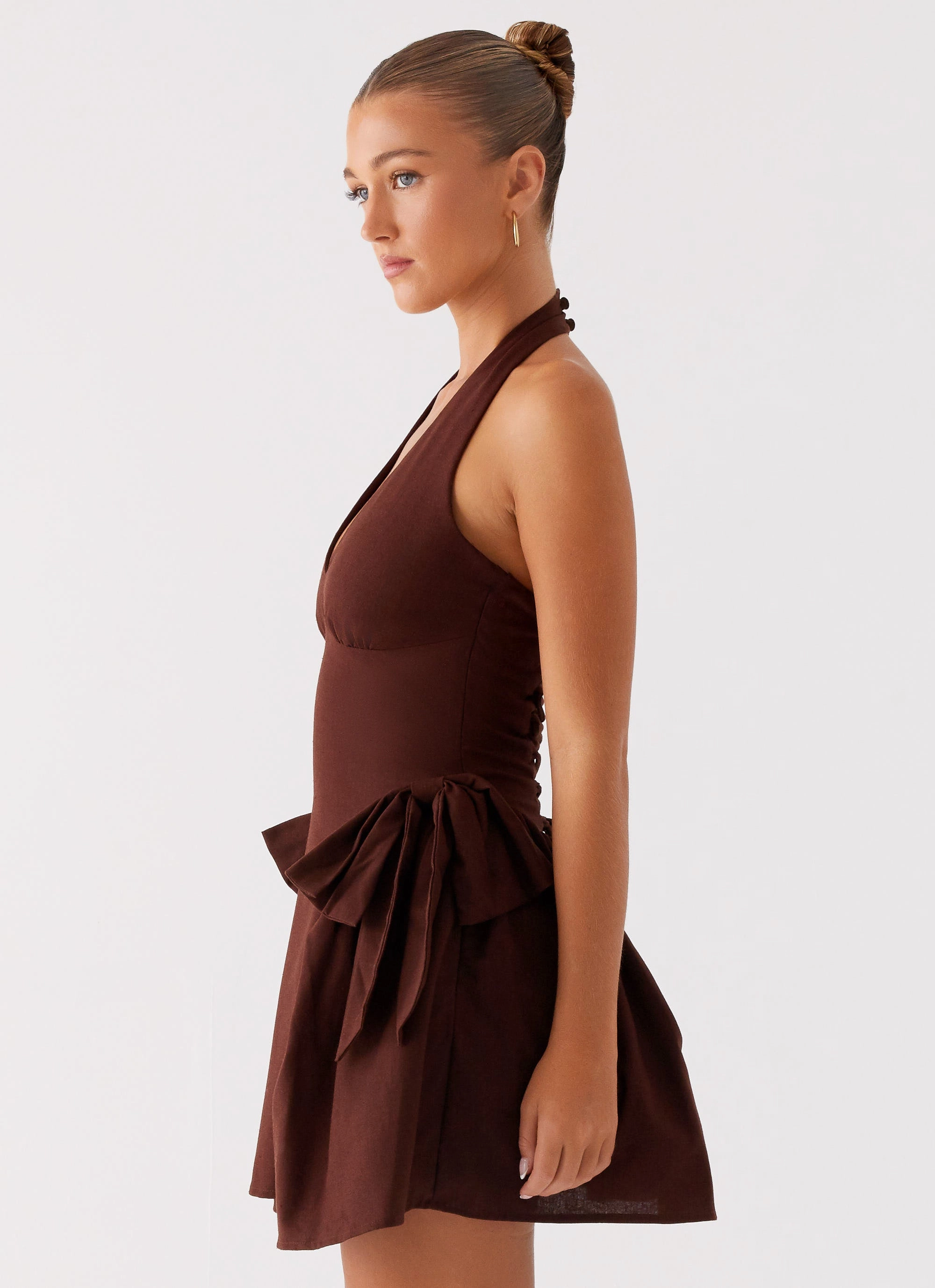 Drawstring-Waist Avalo Mini Dress - Chocolate