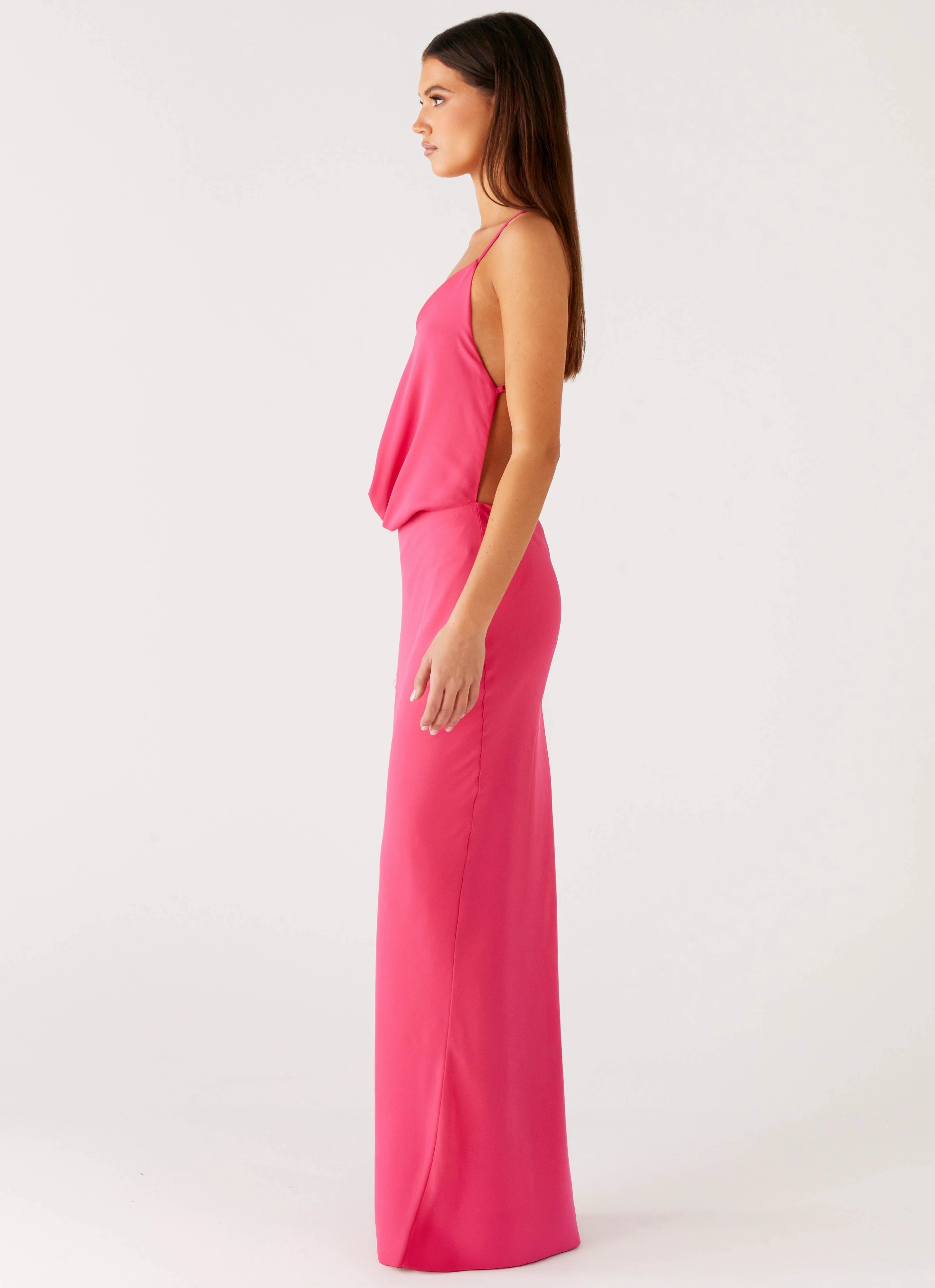 Pure Heart Cowl Maxi Dress - Fuchsia Slim Silhouette