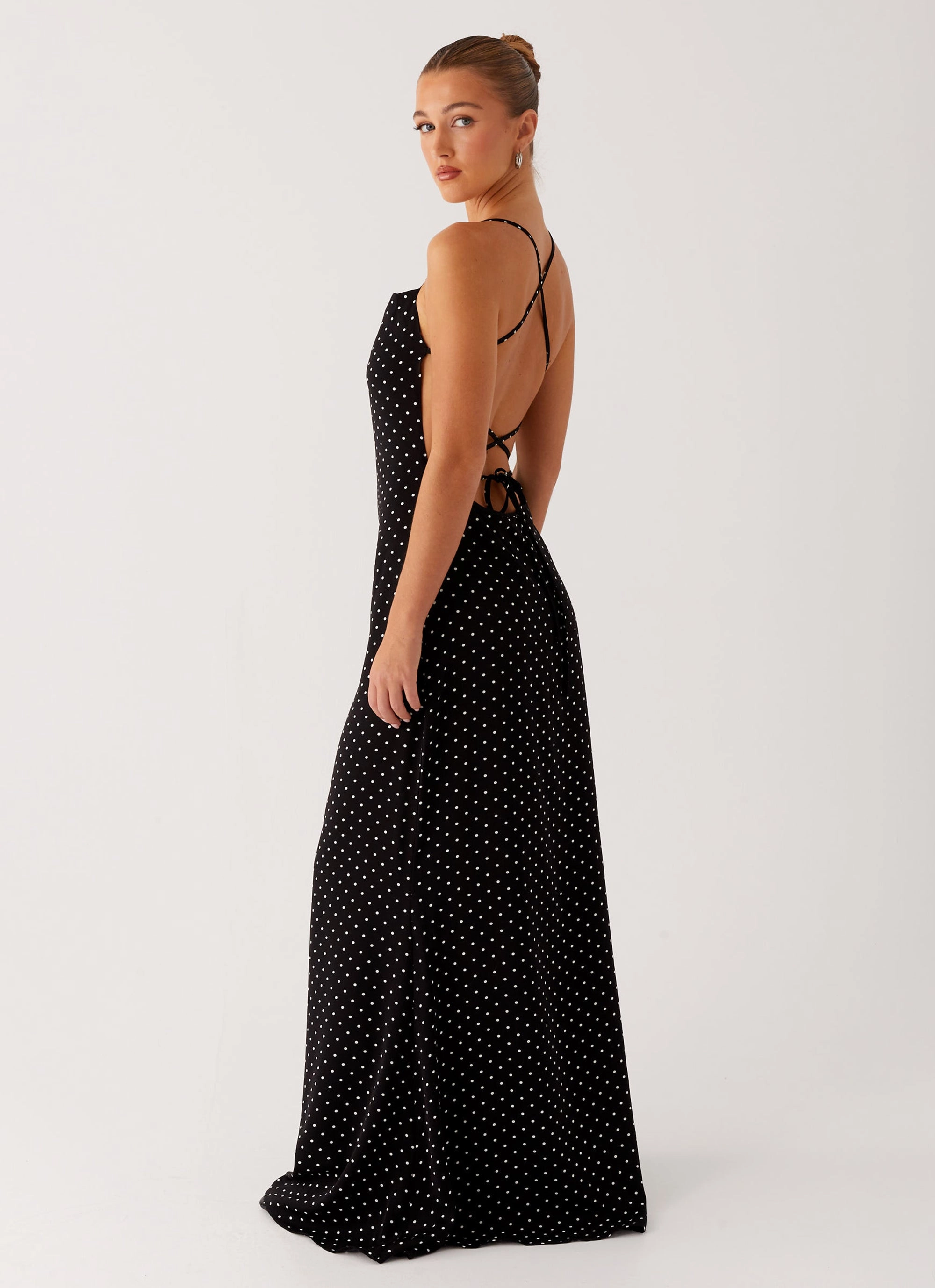 Purely Maxi Dress - Black Polka Dot Smocked-Detail Silky texture