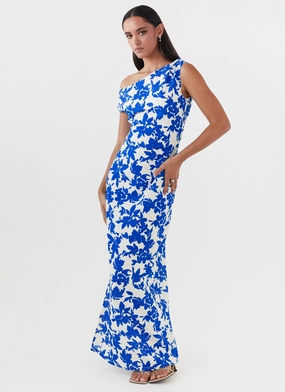 Breathable Style Pyper Off Shoulder Maxi Dress - Blue Floral