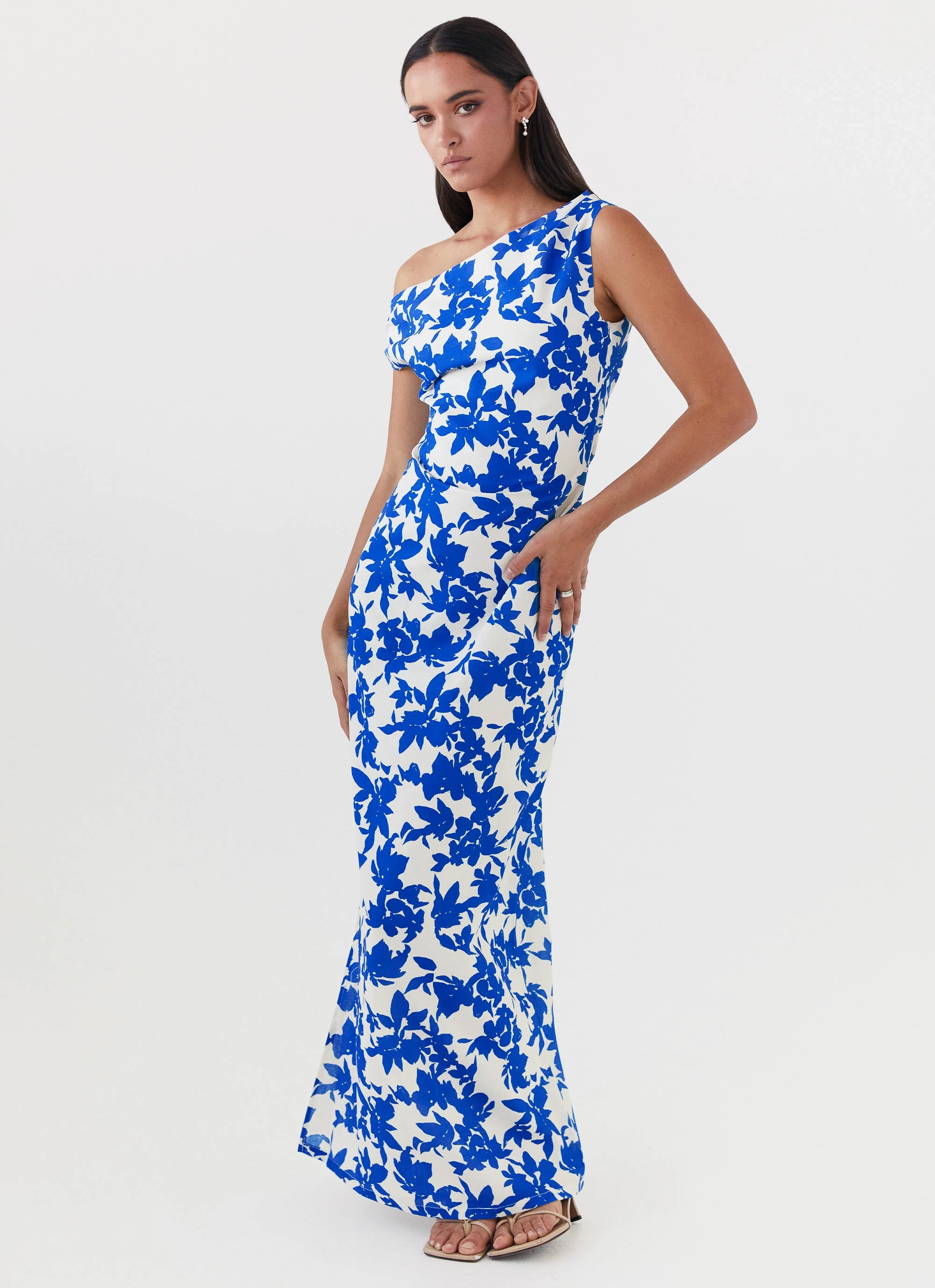 Breathable Style Pyper Off Shoulder Maxi Dress - Blue Floral