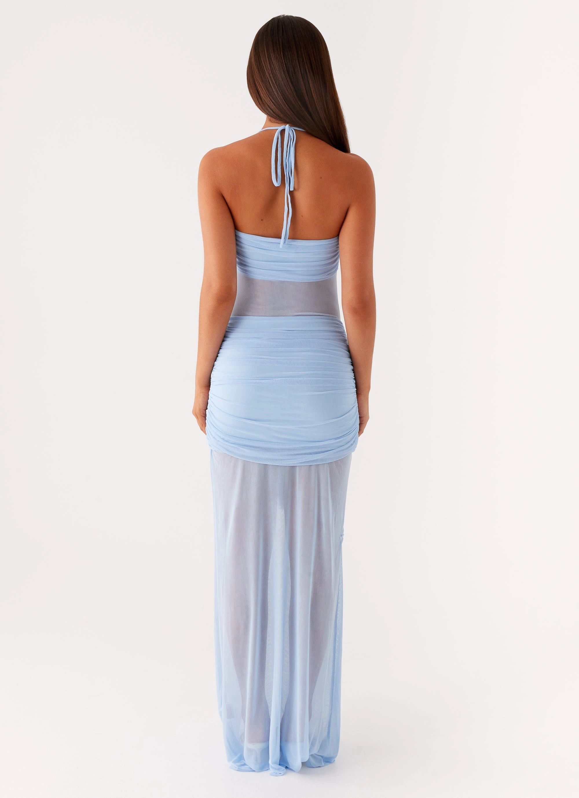 Contemporary Layer Chic Silhouette Lily Halter Maxi Dress - Blue