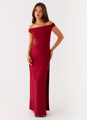 Amerie Maxi Dress - Maroon Celebration Wear Romantic Soft