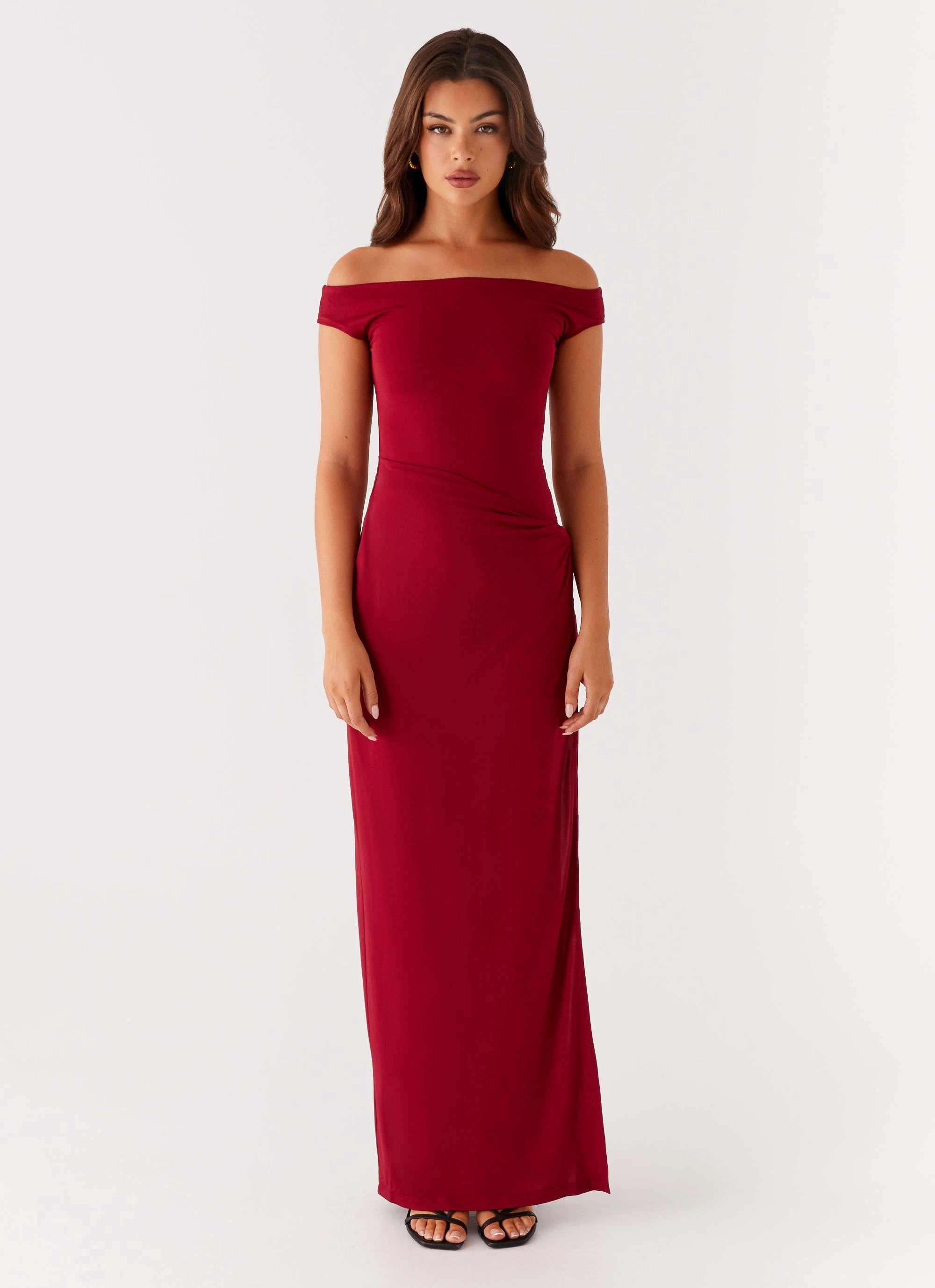 Pop Texture Fitted Shape Amerie Maxi Dress - Maroon