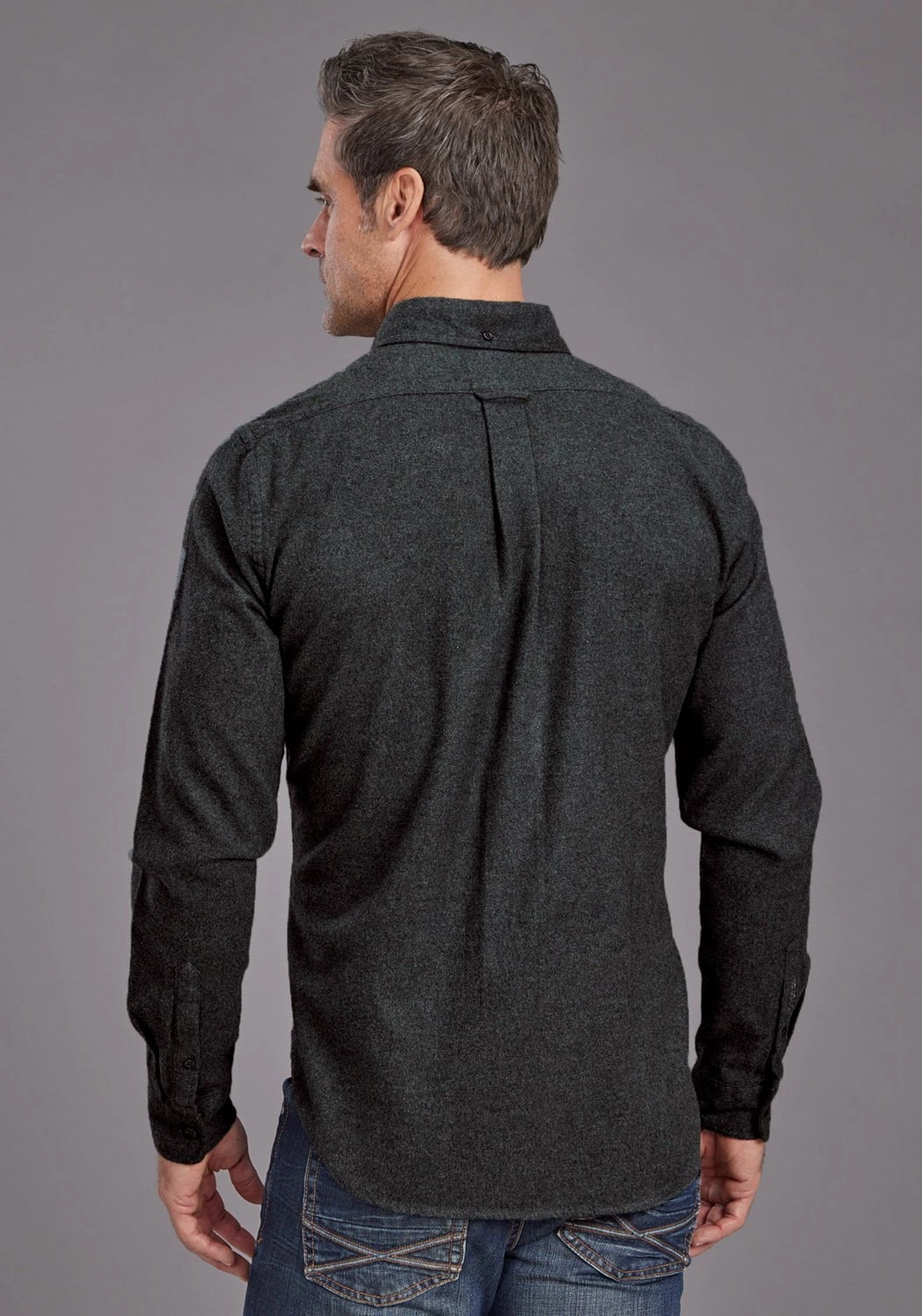 Short Sleeve Stetson Mens Brushed Heather Flannel Grey 100% Cotton 1 Pkt L/S Shirt