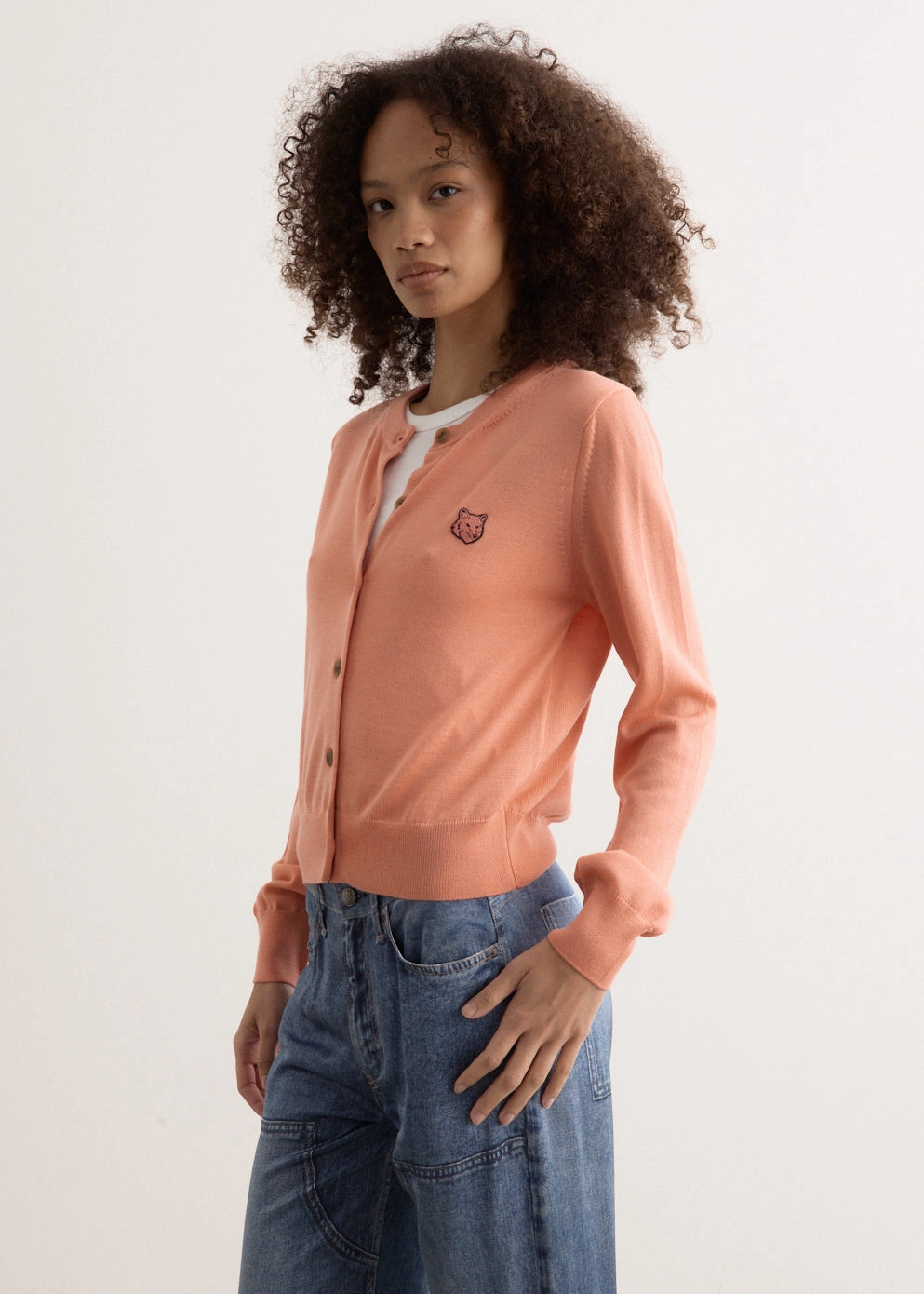 Bold Fox Head Patch Regular Cardigan Easy Care Finish Noise Reduced Fabric