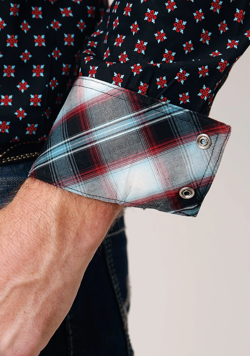 Anti Cling Fabric Casual Sophistication Roper Mens Cottage Foulard Black 100% Cotton L/S Shirt