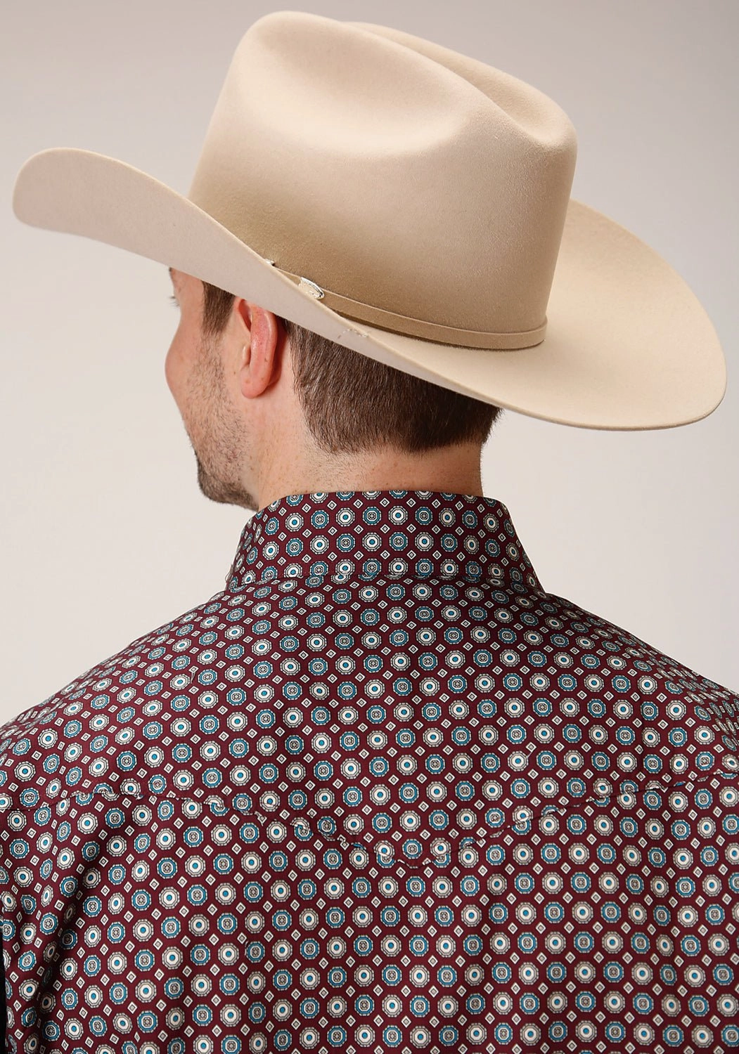 Roper Mens Wine 100% Cotton Red Currant Foulard L/S Tall Shirt Fitted Silhouette