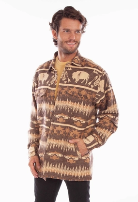 Fade Resistant Formula Chic Ensemble Scully Mens Buffalo Jacket Brown 100% Cotton L/S Shirt