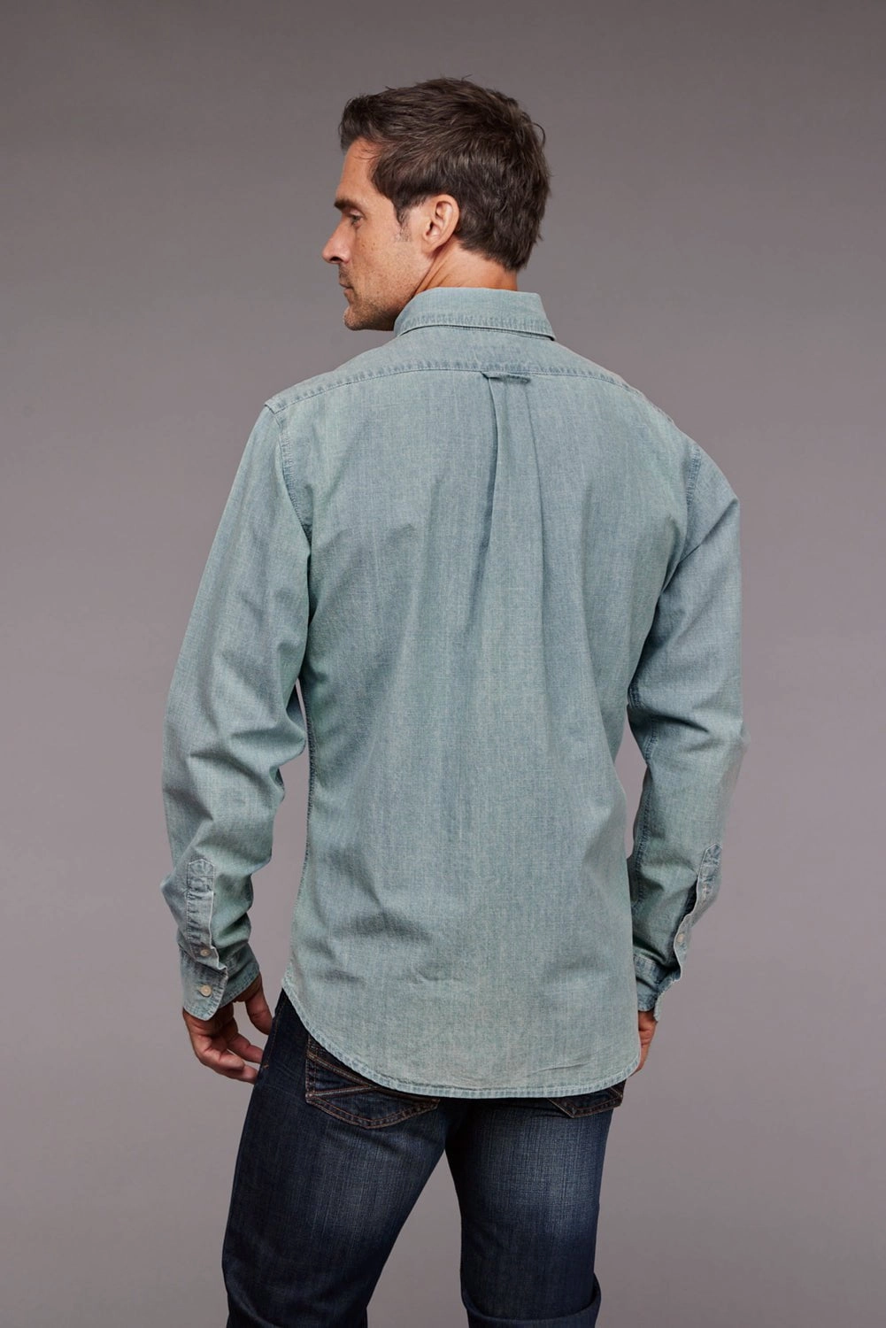 Ombre look Stetson Mens Chambray Button Front Light Blue 100% Cotton 1 Pkt L/S Shirt