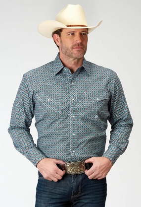 All day wearability Roper Mens 1936 Frontier Foulard Multi-Color 100% Cotton L/S Shirt