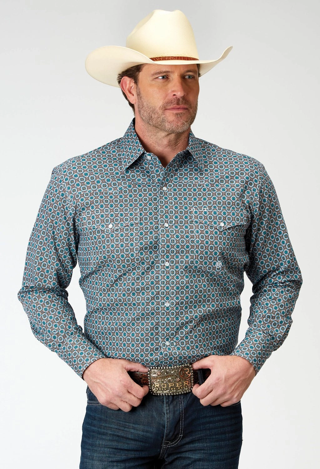 Roper Mens 1936 Frontier Foulard Multi-Color 100% Cotton L/S Shirt High-End Fashion Everyday Outfit