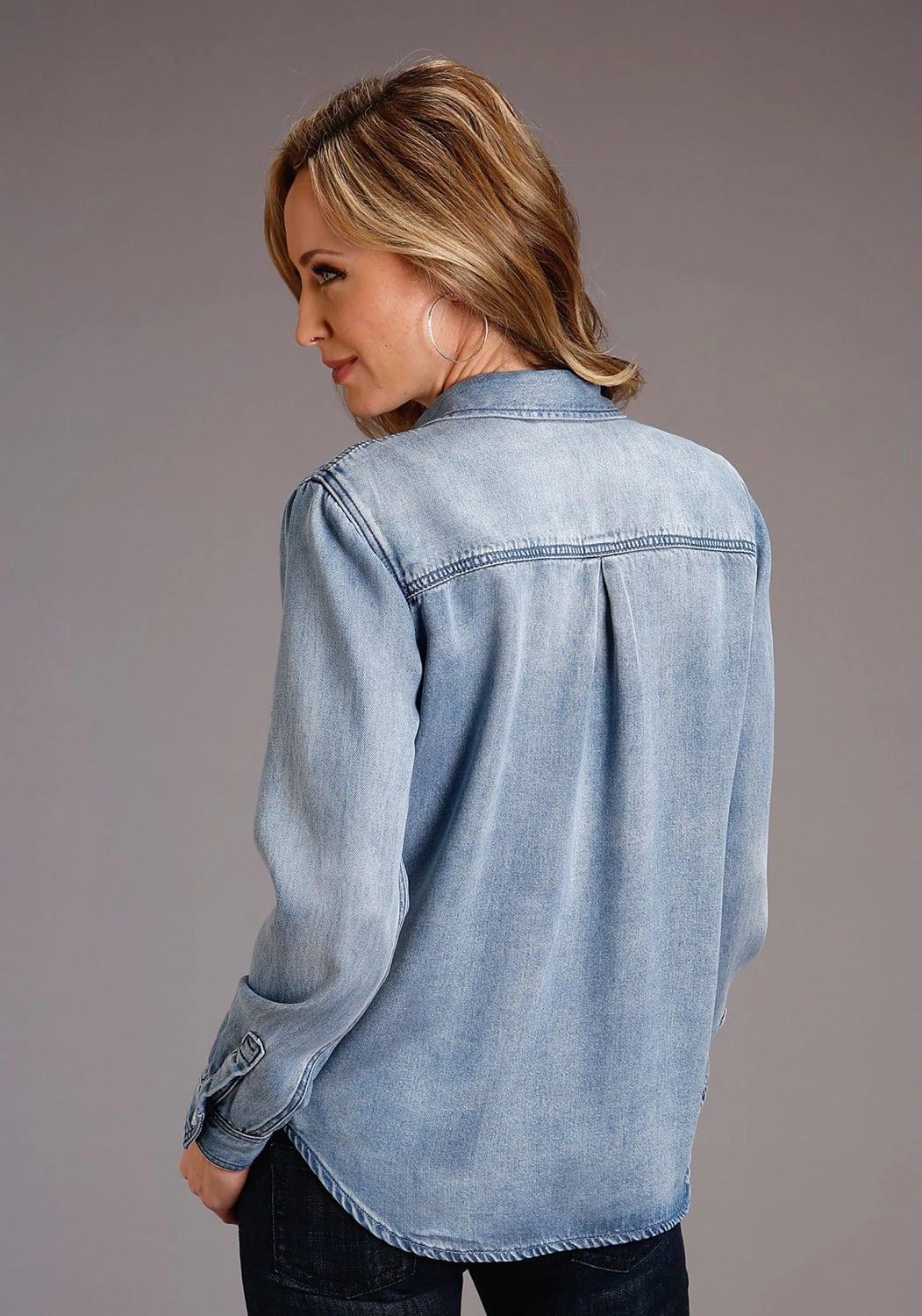 Reinforced Elbow Patches Warm Insulation Stetson Womens Floral Front Blue Lyocell L/S Shirt