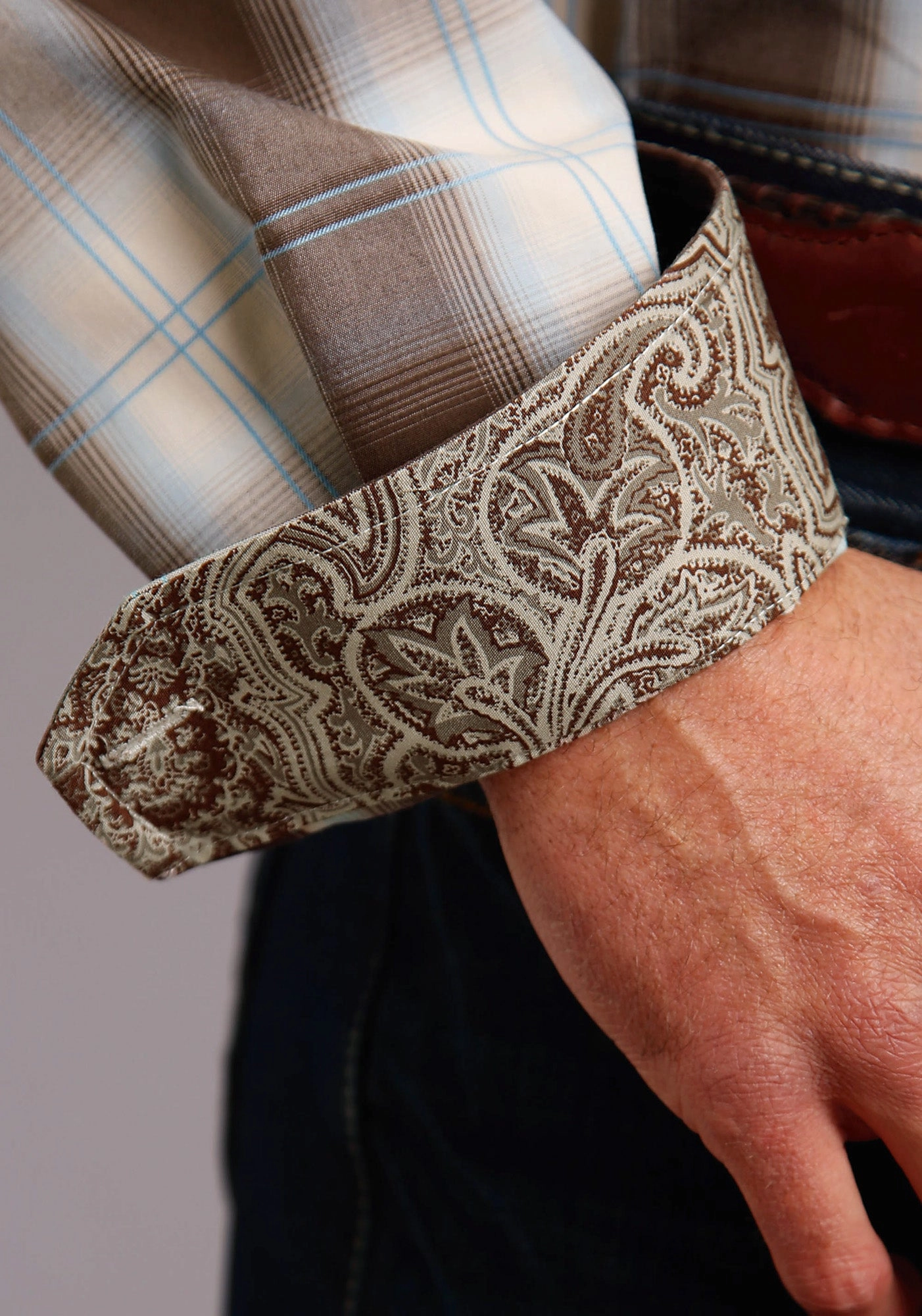 Twill Weave Sophisticated Look Stetson Mens Brown/Aqua 100% Cotton Ombre L/S 1 Pkt Shirt