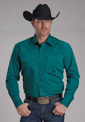 Roper Mens 2249 Black Fill Teal 100% Cotton Tall L/S Shirt Bold Graphics Versatile Style