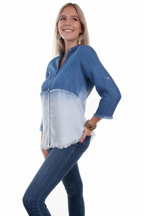 Scully Womens Denim Tencel Dip Dye S/S Blouse Snag Free Surface Rooftop Bar
