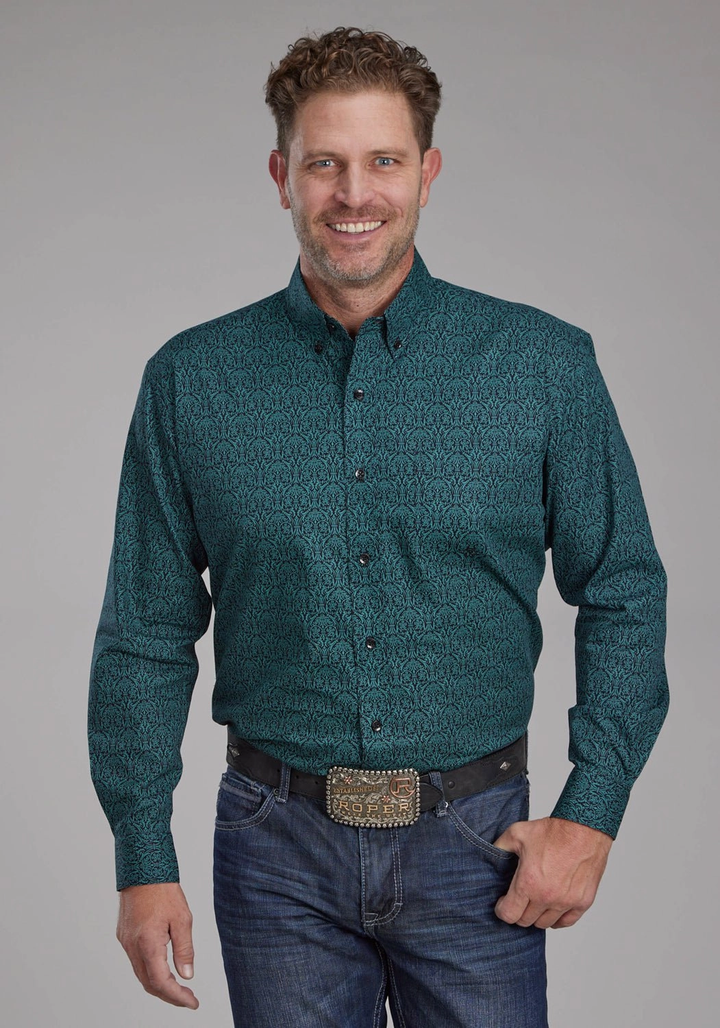 Mature appeal Refined Aesthetic Roper Mens Vintage Paisley Green 100% Cotton 1 Pkt L/S Shirt