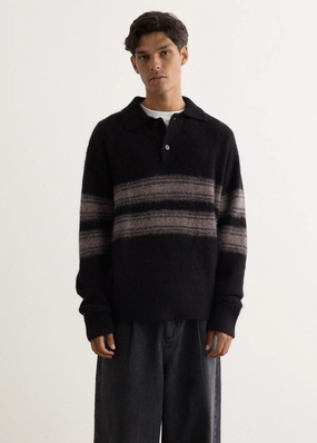 Eco Friendly Dye HighDensity Knit Burn Long Sleeve Polo