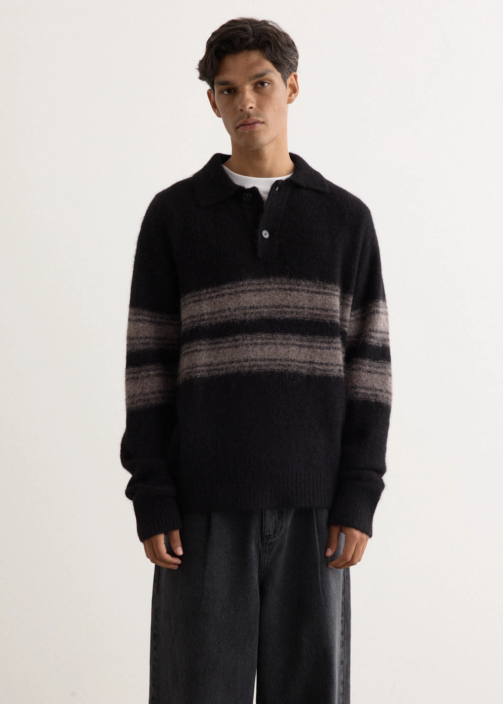 Eco Friendly Dye HighDensity Knit Burn Long Sleeve Polo