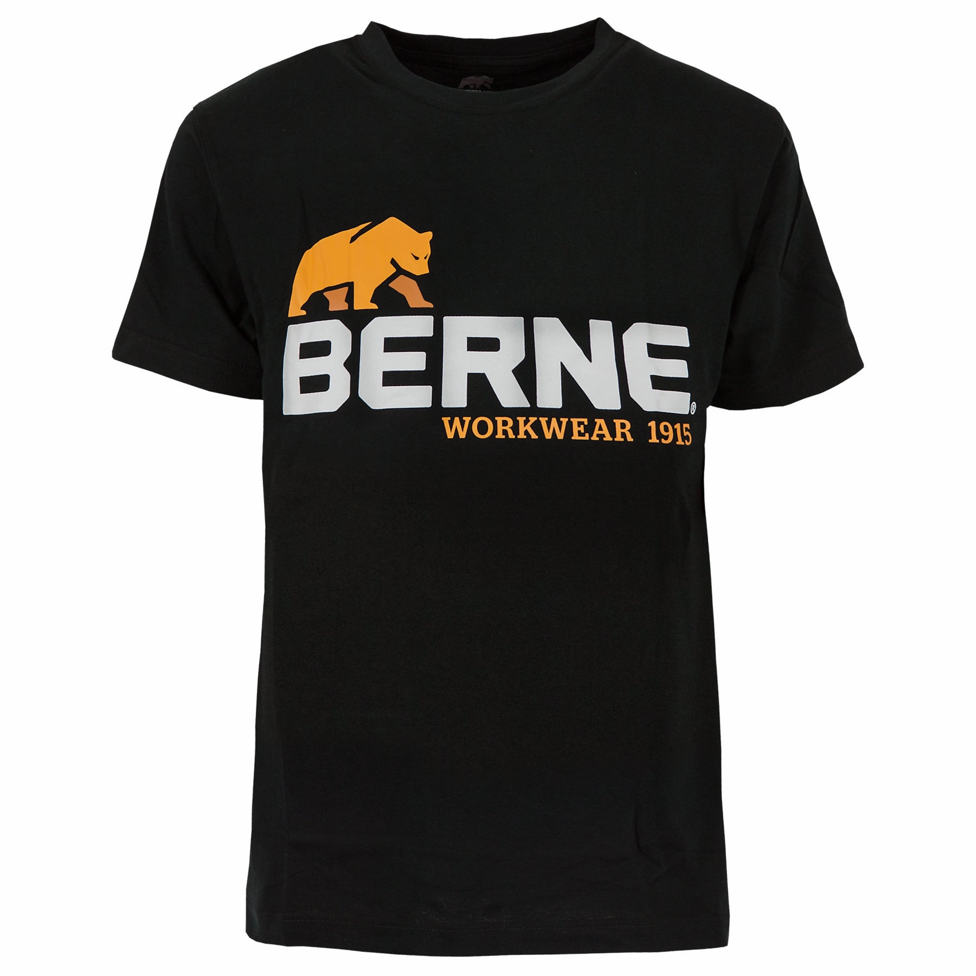 Berne Mens Black 100% Cotton Logo Tee S/S Lounge Comfort Sheer Panel
