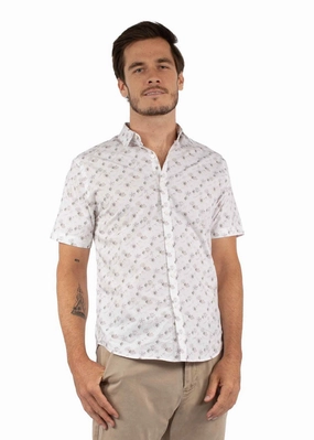 Scully Mens Egyptian Floral Ivory 100% Cotton S/S Shirt Anti Static Lining