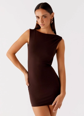 Radia Mini Dress - Chocolate Side Pleats