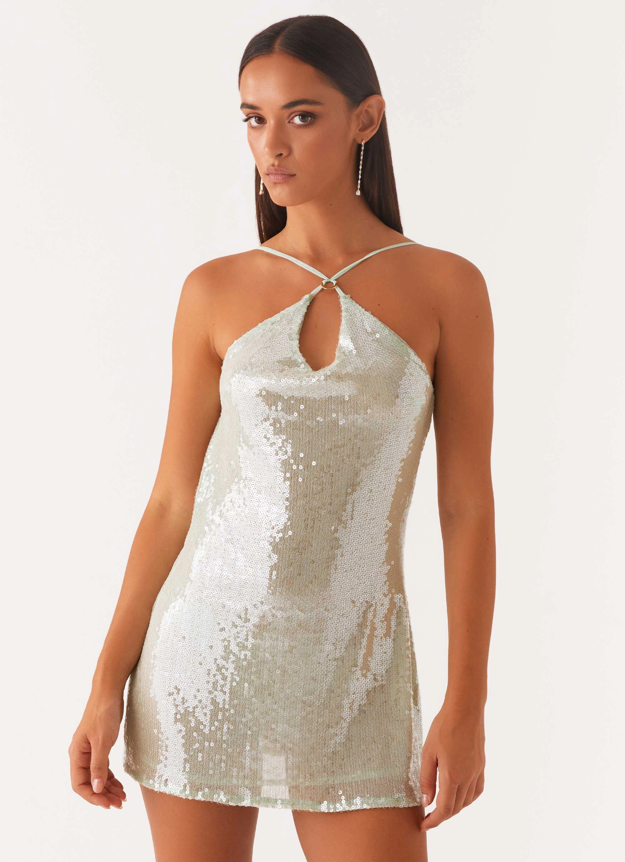 Radiant Energy Cowl Back Mini Dress - Mint Urban Ready High Neck