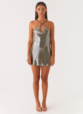 Radiant Energy Cowl Back Mini Dress - Olive Smooth Vibes