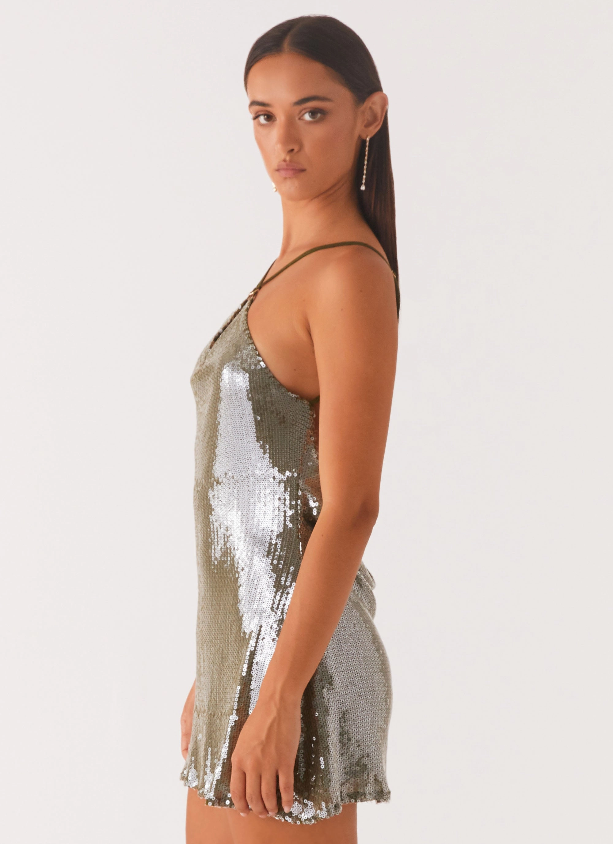 Radiant Energy Cowl Back Mini Dress - Olive Chic Design Clean Chic