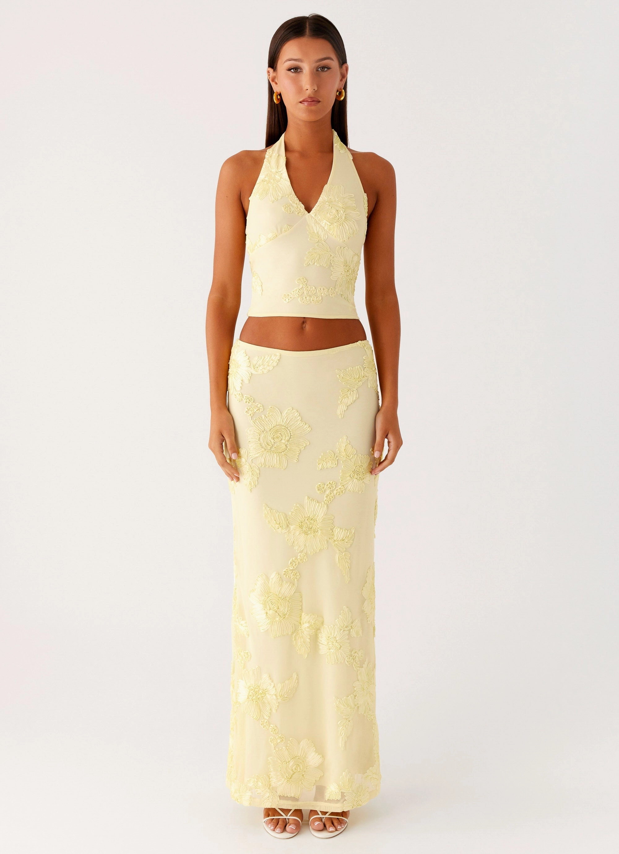 A Line Silhouette Radiate Halterneck Top - Yellow