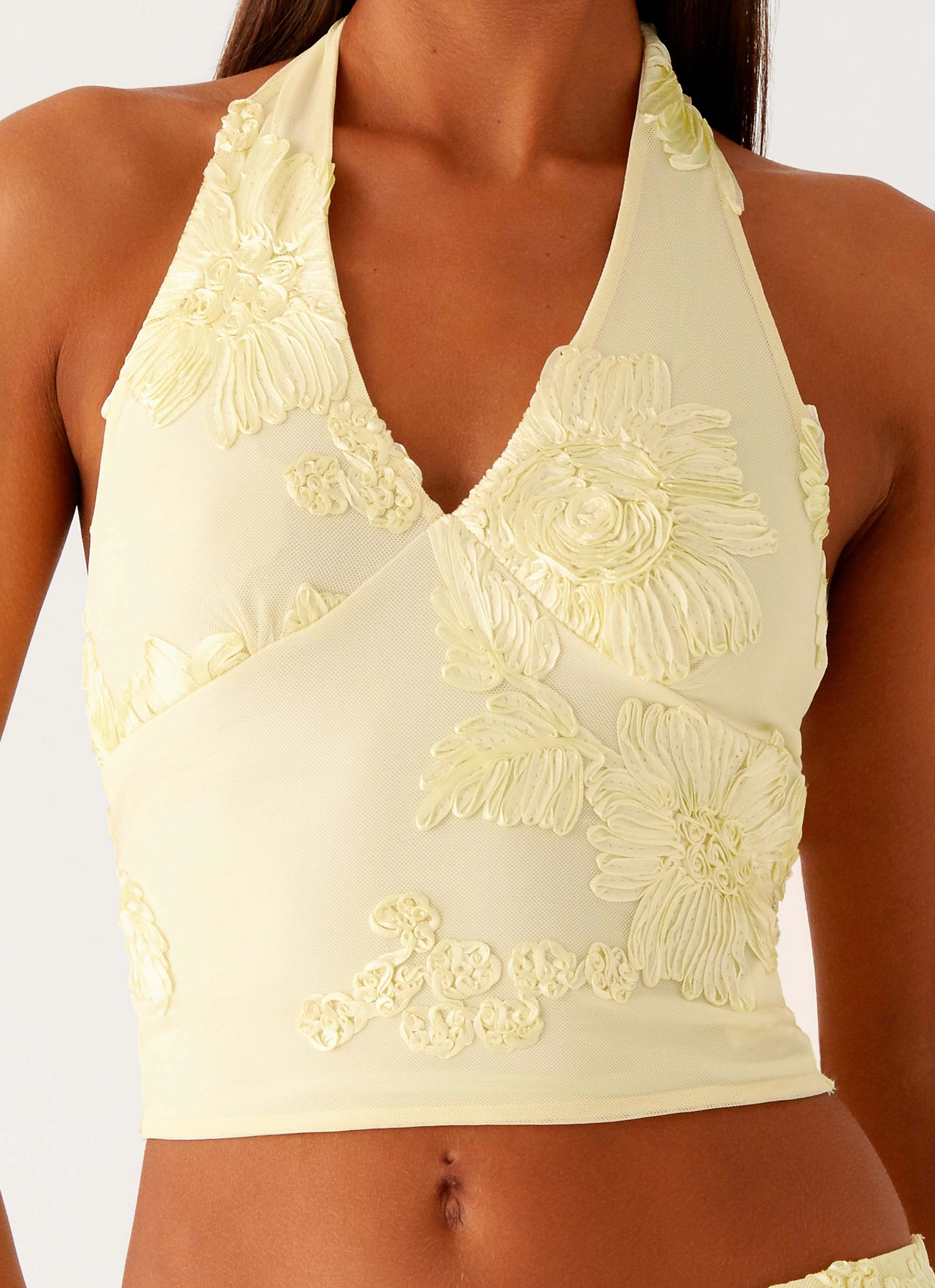 Radiate Halterneck Top - Yellow Refined Texture Timeless Piece