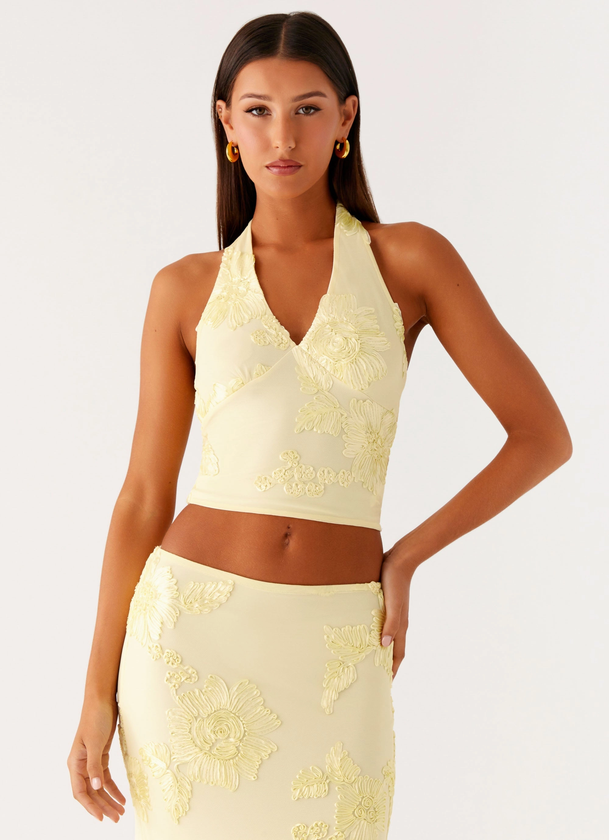 Radiate Halterneck Top - Yellow Easy Movement smooth zipper