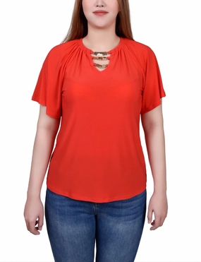 Raglan Sleeve Top With Chain Details Temperature Regulating Lining Oversized Fit