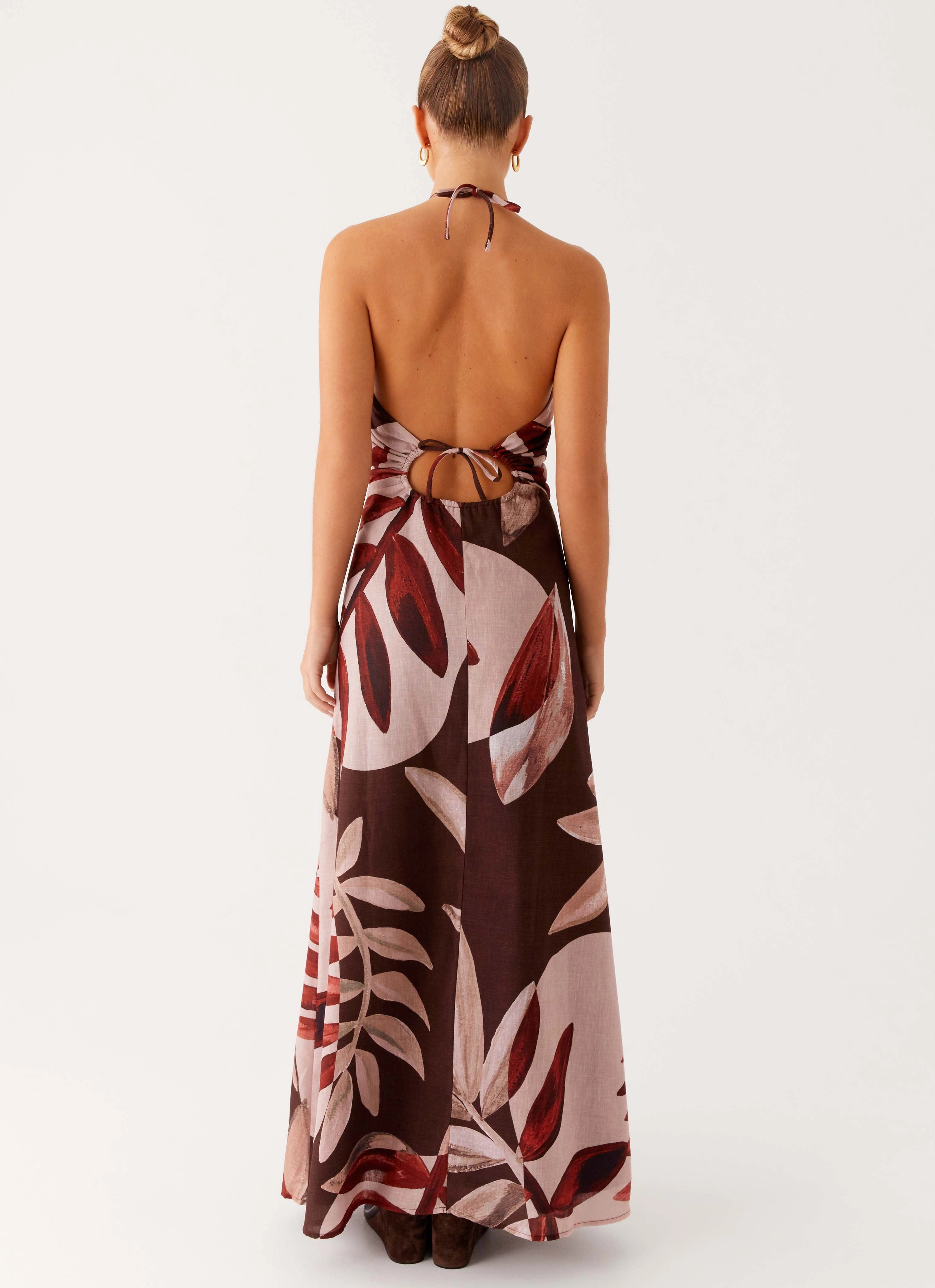 Ramona Linen Maxi Dress - Cinnamon Palm Raglan-Sleeve Scandi Clean