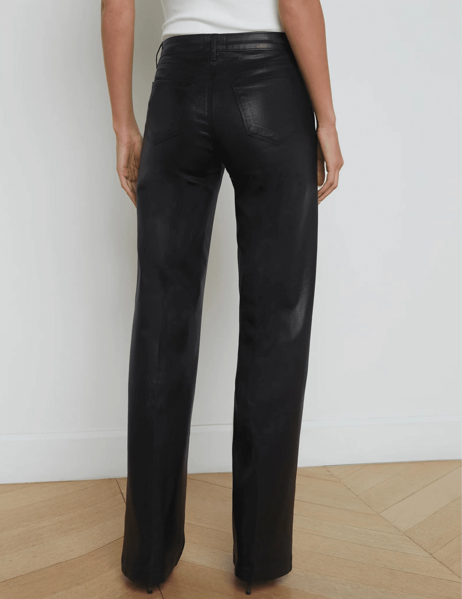 LAGENCE Clayton High Rise Wide Leg Coated Jeans in Black Coated Classic Autumn Days Adult Fashion