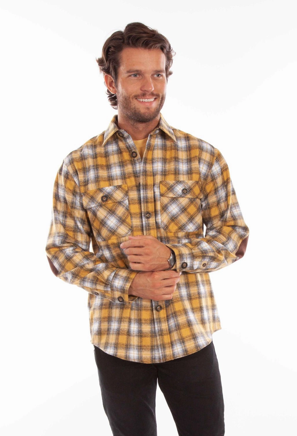 Scully Mens Golden/Black Wool Blend Plaid L/S Shirt Coffee Run