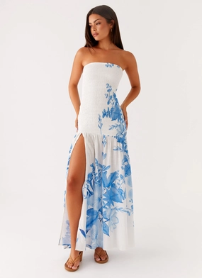 Rebecca Maxi Dress - Blue Floral Print Cozy Base